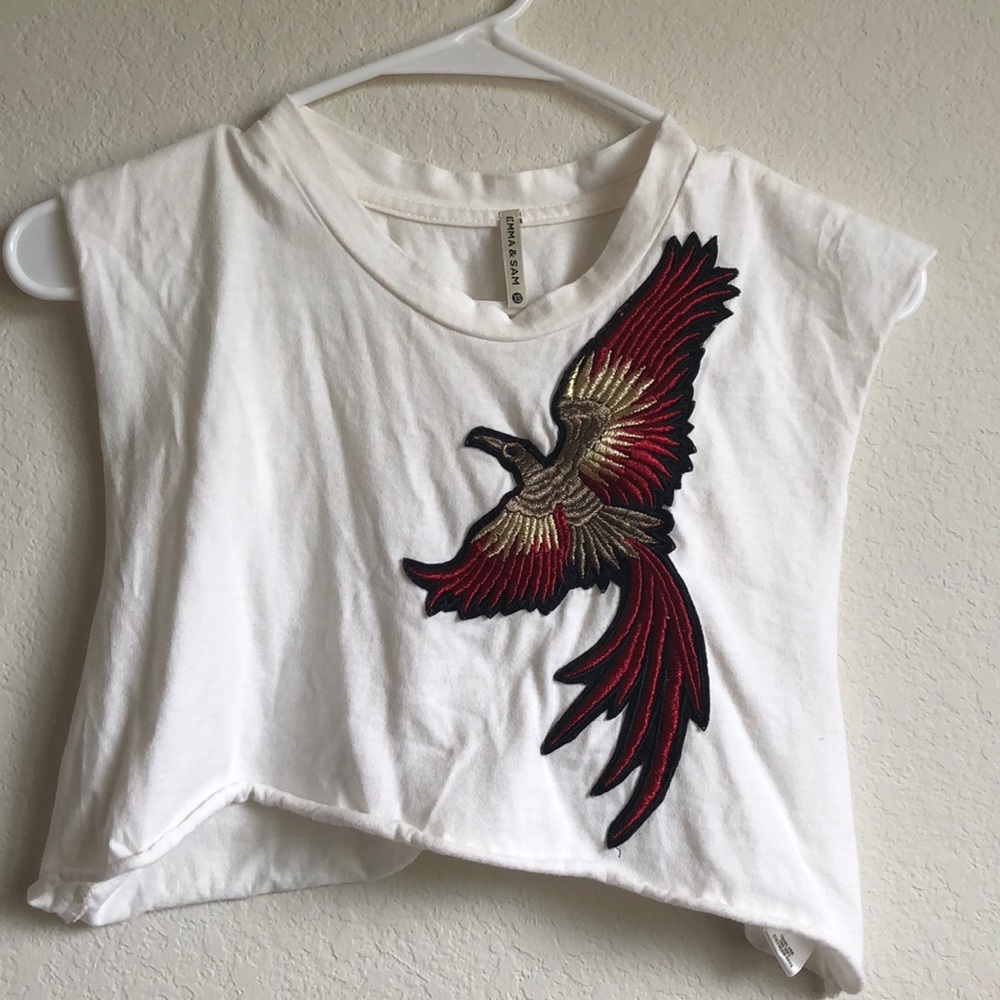 LF Sam and Emma white crop top w/ embroidery